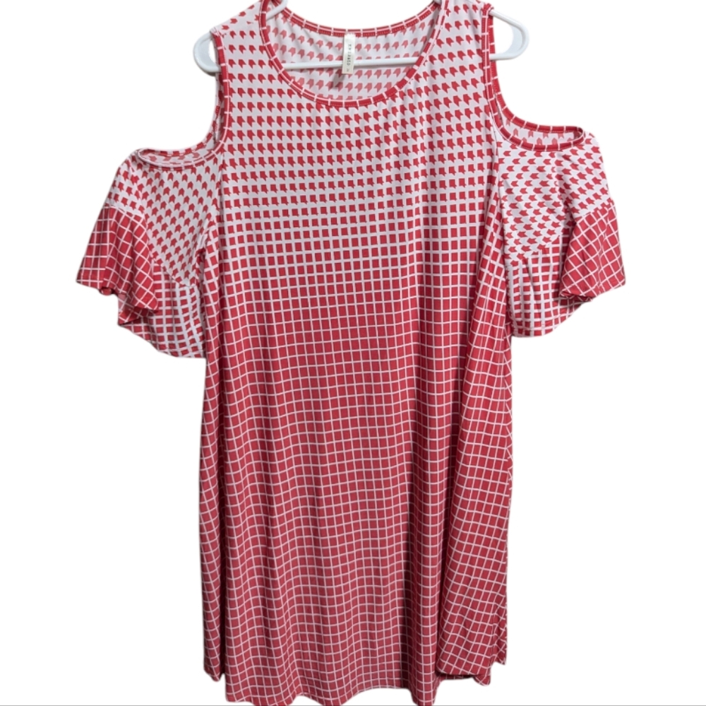 Emerald women's dress 2X mini cold shoulder ruffle red NEW w-245